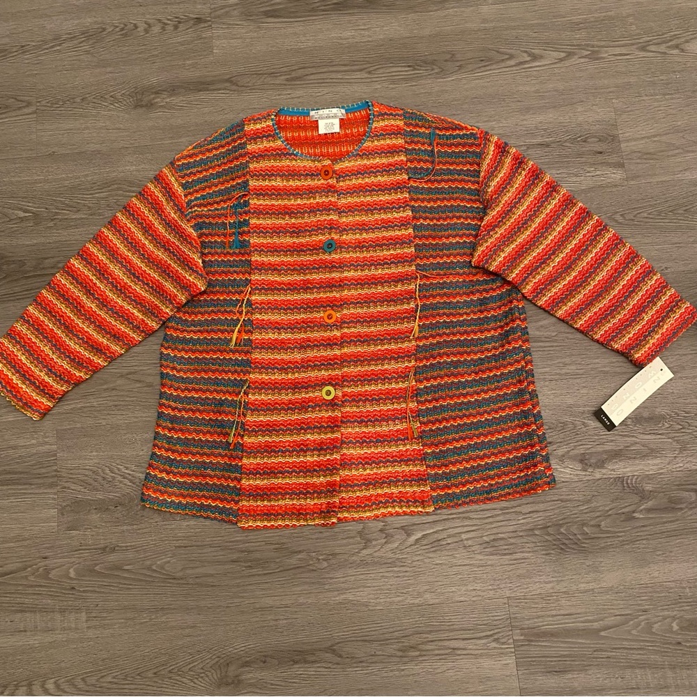 Nino Wong California Multi Colored Cardigan Knit Sweater Size L